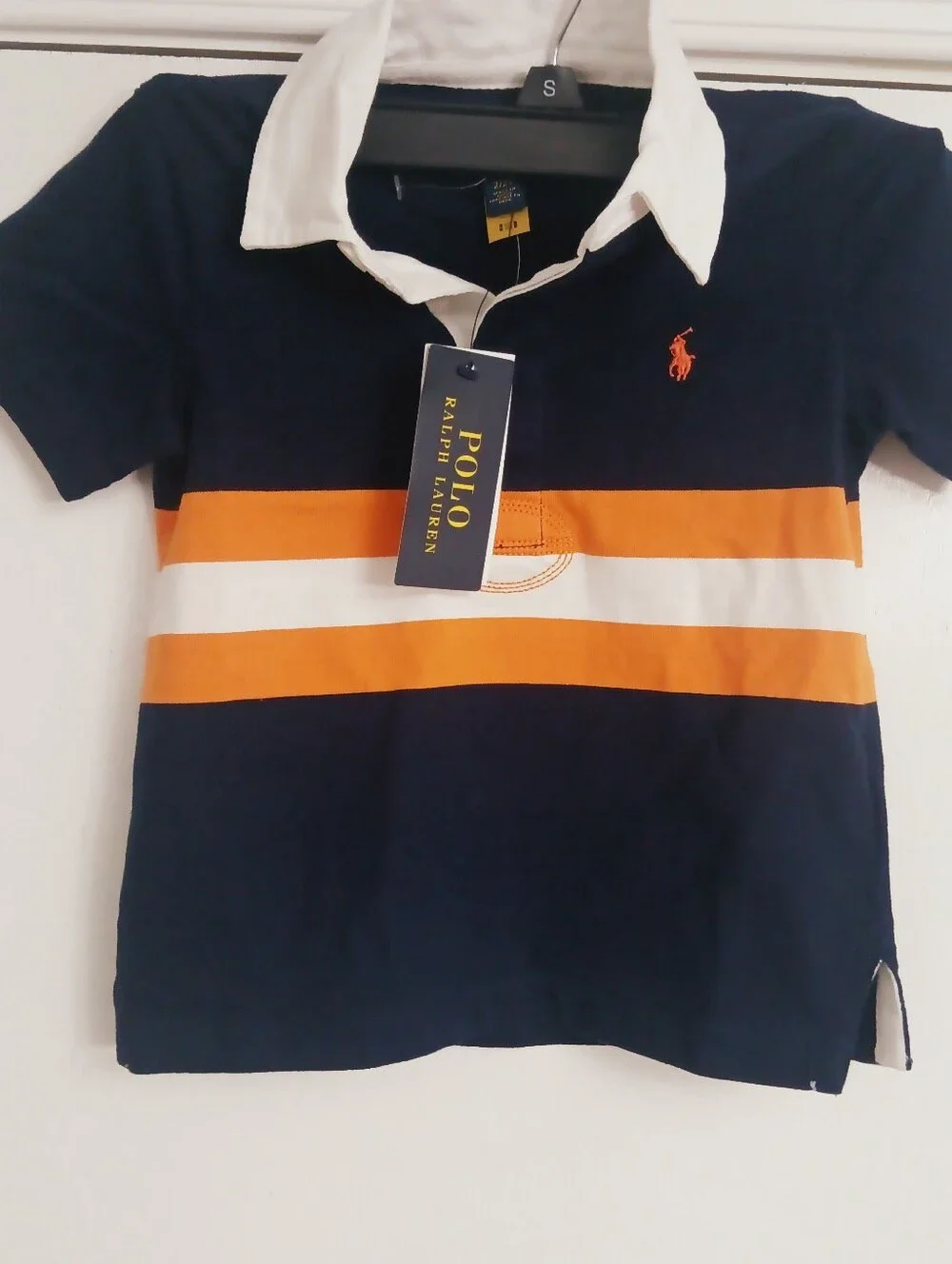 Ralph Lauren Navy Rugby Polo with Orange & White Chest Stripes Toddlers Size 2t